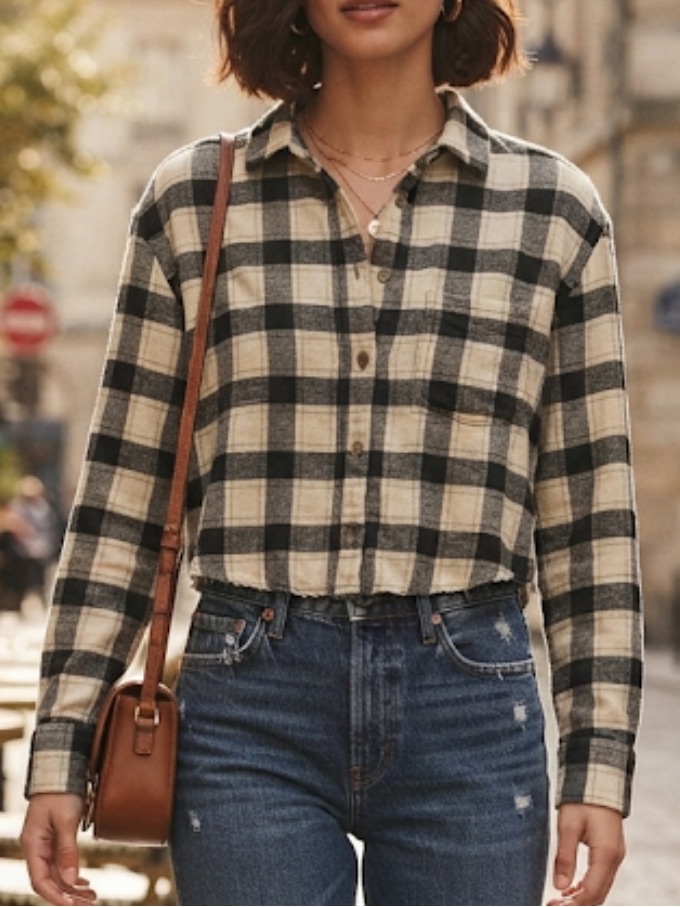 American Eagle Cozy Cropped Flannel Plaid Xs Nwot